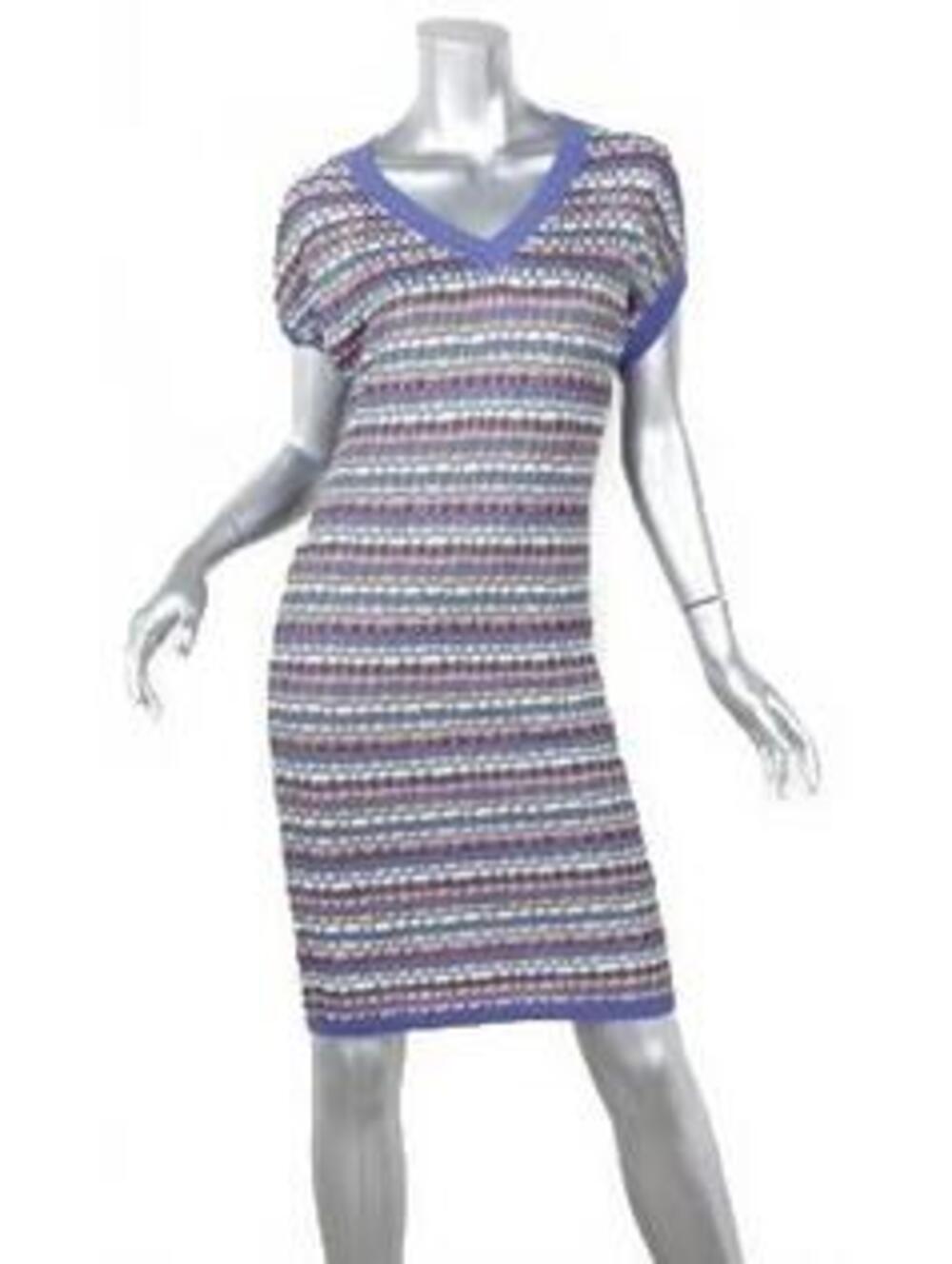 M MISSONI Womens Multi-Color Striped Short-Sleeve Sweater Shift Dress Size 8